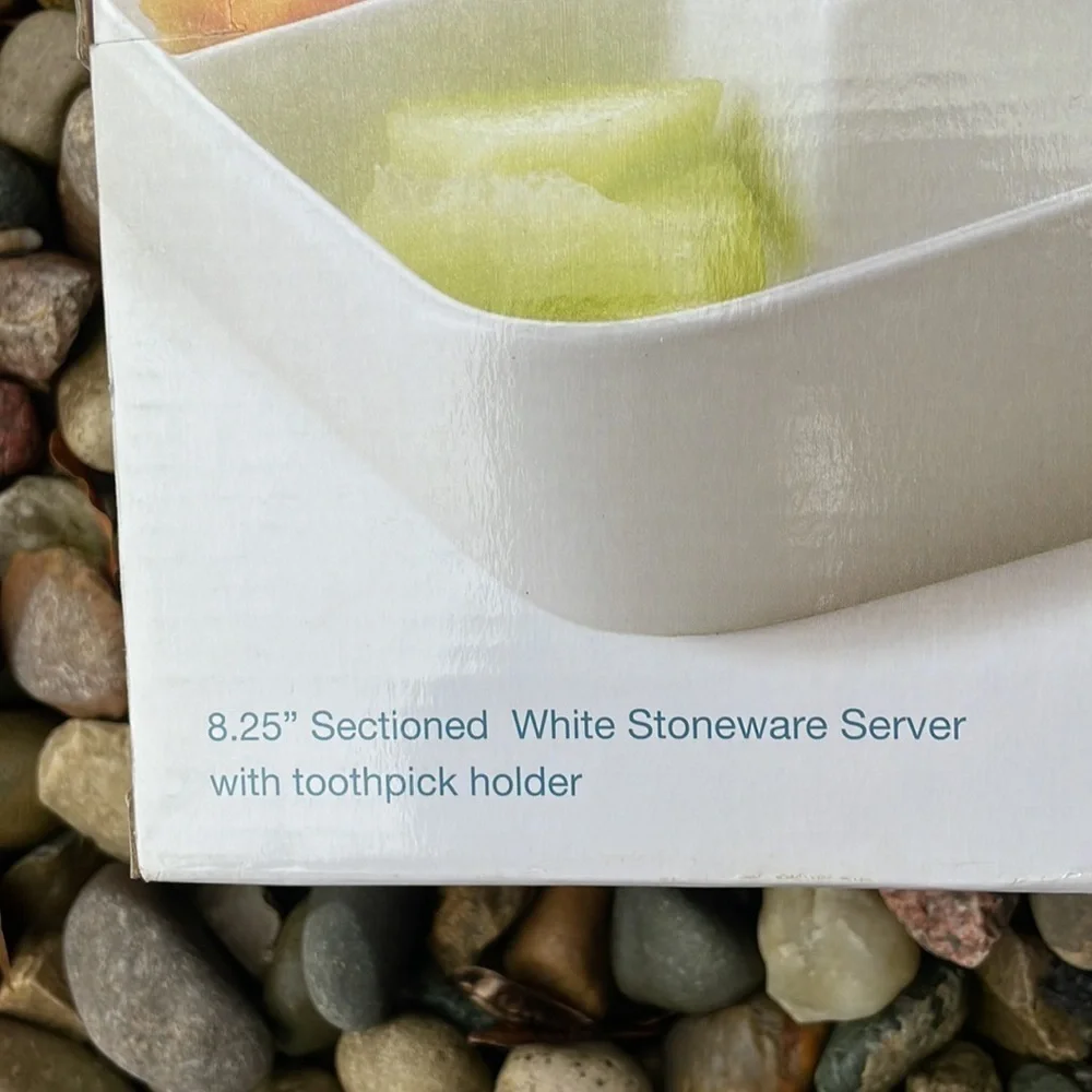 White Essentials Stoneware Sectioned Server With Toothpick Holder‎